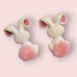 Bunny Easter Earrings Handmade Velveteen Rabbit Pom Pom Tail Stud Earrings